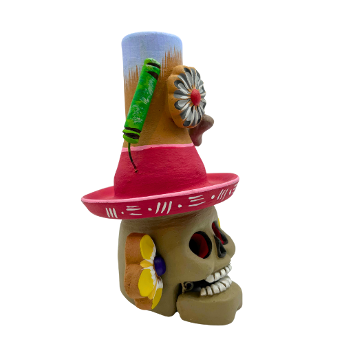 7" Day of the Dead Candle Holder Mexican Folk Art Skull Mexican Pottery