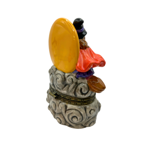 Vintage Halloween Ceramic Trinket Box Witch Flaying past The Moon