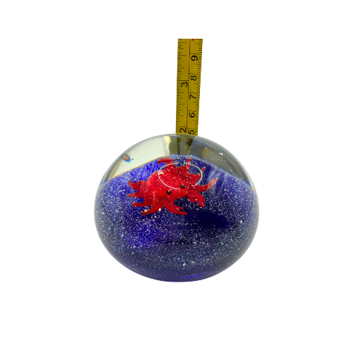 Vtg Crab Art Glass Aquarium Paperweight Blue Clear Bubble Round Smooth Base