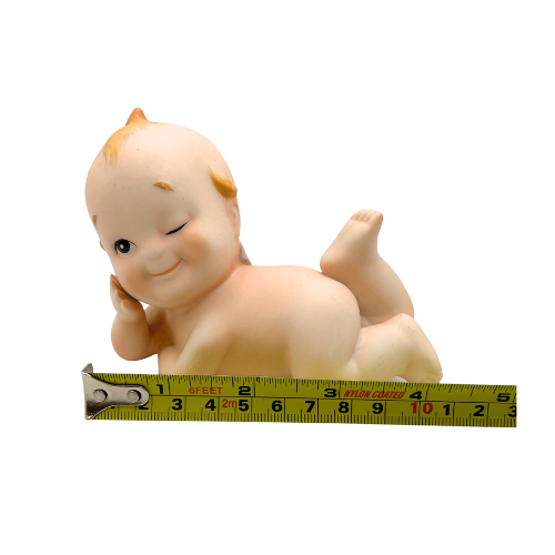 Vtg 1950’s Kewpie Doll Lefton Bisque Porcelain Kitsch Laying On Belly Winking Figurine