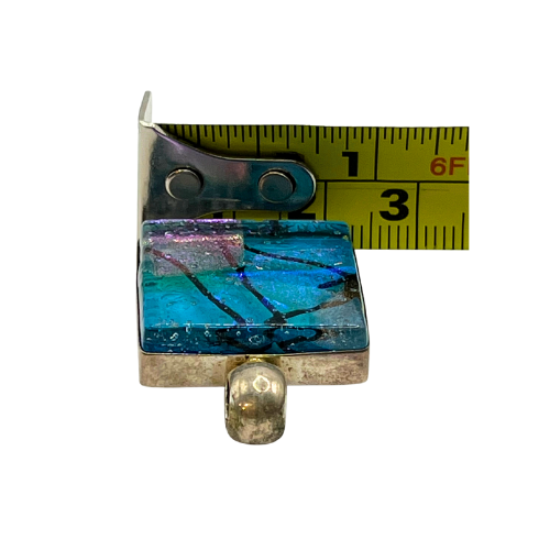 Vintage Sterling Silver Dichroic Blue Art Glass Pendant Signed R.G 925