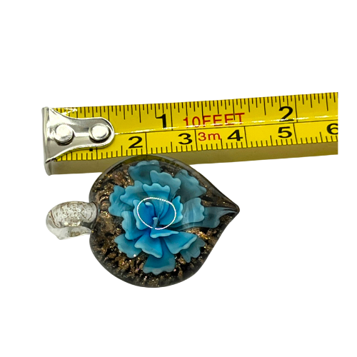 Vintage Murano Style Glass Pendant with Blue Floral and Copper Shipper Accents * See Description