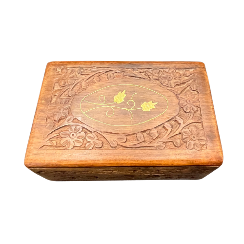 1970s Handmade Hand Carved Wood Jewelry Ornate Inlay made in India