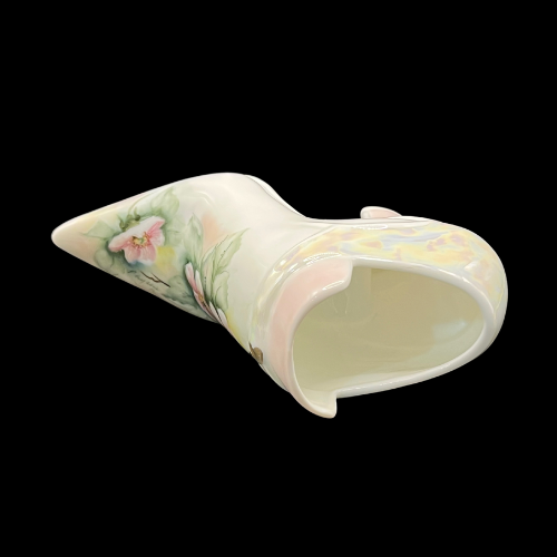 Signed Hand Painted Fine Porcelain Victorian Pointed Toe Shoe Collectable