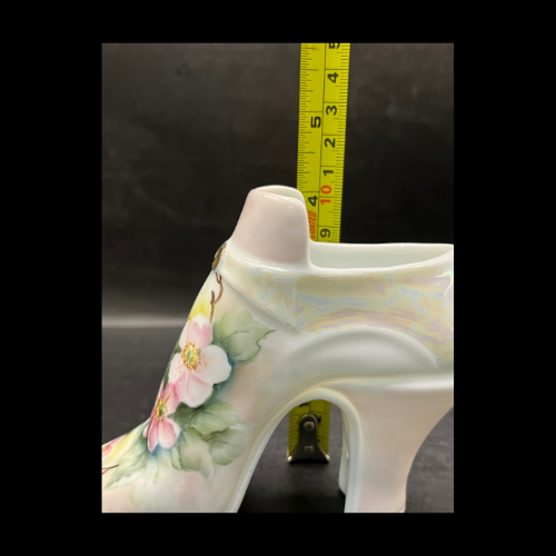 Signed Hand Painted Fine Porcelain Victorian Pointed Toe Shoe Collectable