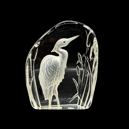 Wedgwood Crystal Reverse Cut Paperweight Wild Birds Heron