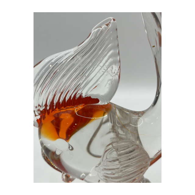 Vintage Murano Style Hand Blown Art Glass Goldfish Orange & Clear Sculpture 6.25" Tall