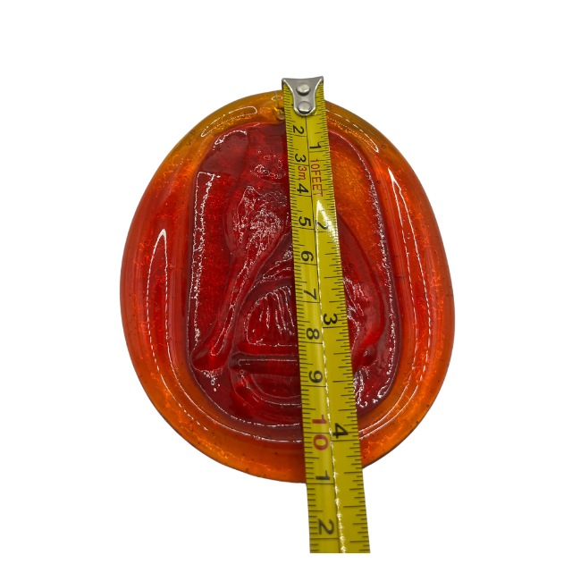 Vintage Suncatcher Cat Orange Red Pressed Glass Blenko Style UV Glass Glow 4.25" by 3.25"