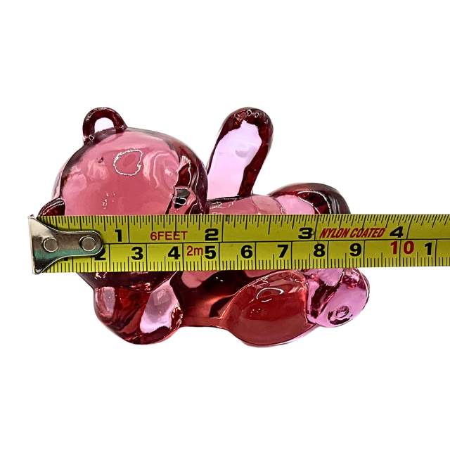 Vintage Fenton Pink Cranberry Rose Art Glass Reclining Teddy Bear Figurine - Read Description