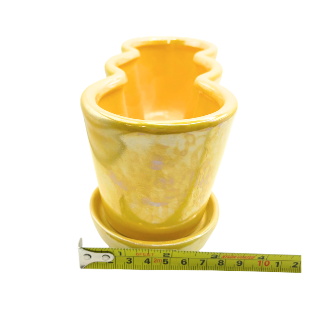 Vintage Pier 1 Yellow Iridescent Ceramic 2pc Plater Set