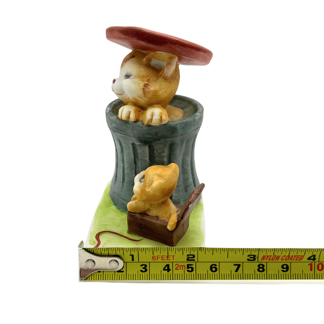 Vintage UCGC Bisque Cat and Kitten Trash Can 4" Figurine Made in Korea