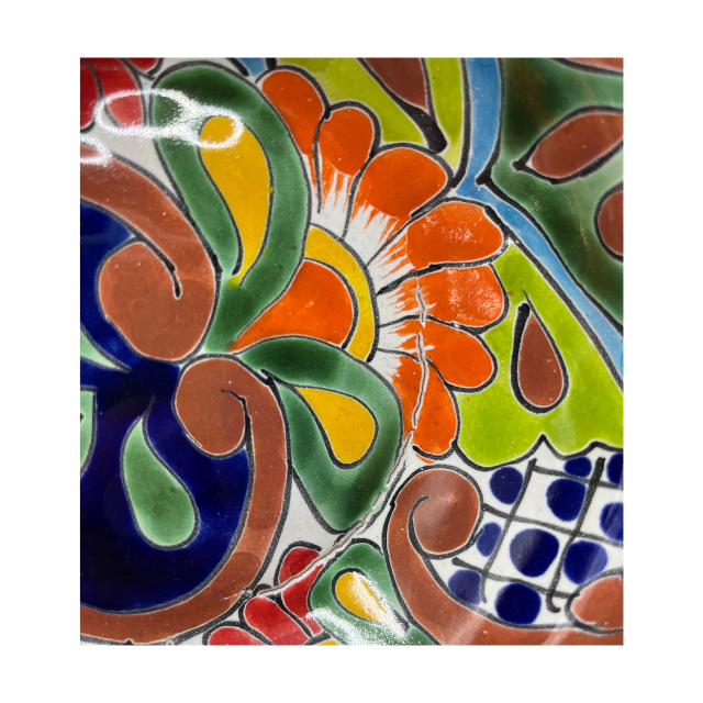 Vintage Mexican Talavera Cazuela Serving Dish Multi Color Floral