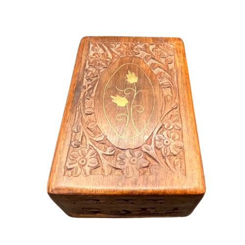 1970s Handmade Hand Carved Wood Jewelry Ornate Inlay made in India