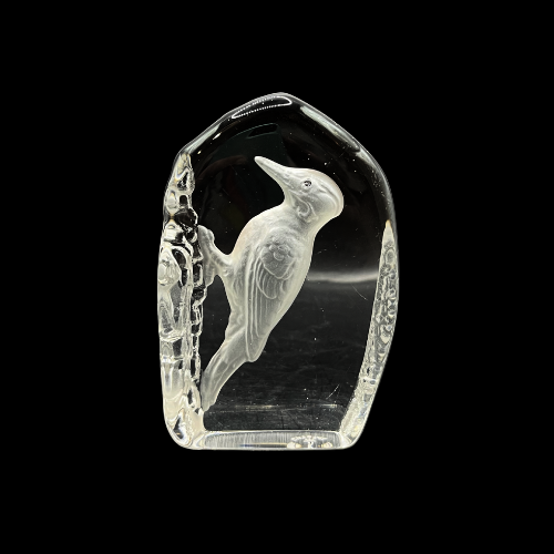 Wedgwood Crystal Reverse Cut Paperweight Wild Birds Woodpecker