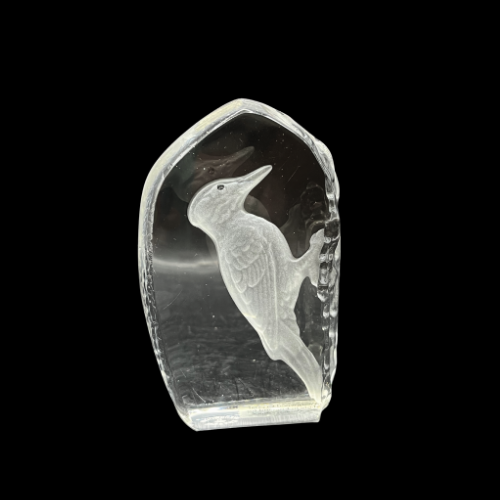 Wedgwood Crystal Reverse Cut Paperweight Wild Birds Woodpecker