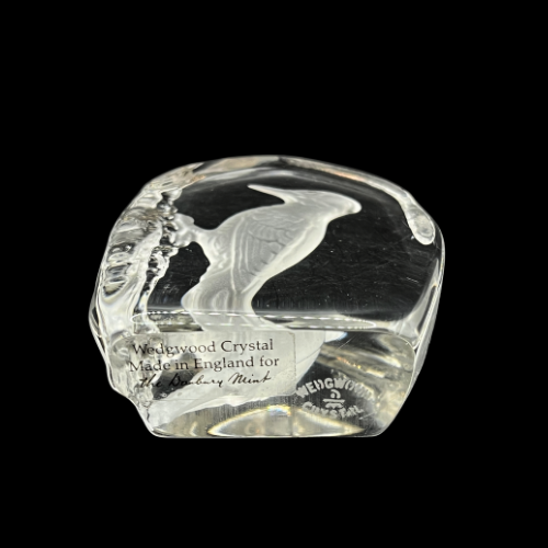 Wedgwood Crystal Reverse Cut Paperweight Wild Birds Woodpecker