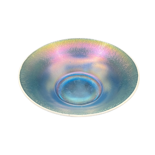 Circa 1920s- 1940s Fenton Iridescent Stretch Glass Large 10" Flared Bowl Celeste Blue