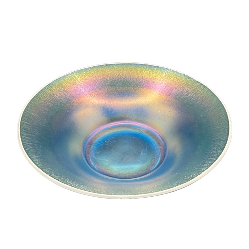 Circa 1920s- 1940s Fenton Iridescent Stretch Glass Large 10" Flared Bowl Celeste Blue