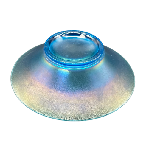 Circa 1920s- 1940s Fenton Iridescent Stretch Glass Large 10" Flared Bowl Celeste Blue