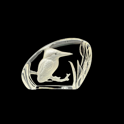 Wedgwood Crystal Reverse Cut Paperweight Wild Birds - Kingsfisher Bird