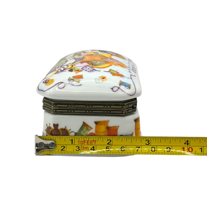 Vintage Imperial Porcelain Sewing Inspired Trinket Box Hinged