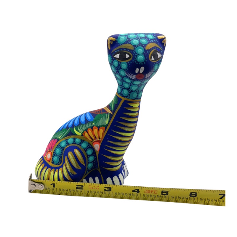 Vintage Mexican Folk Art Alebrije Cat Figurine Hand Painted Ceramic