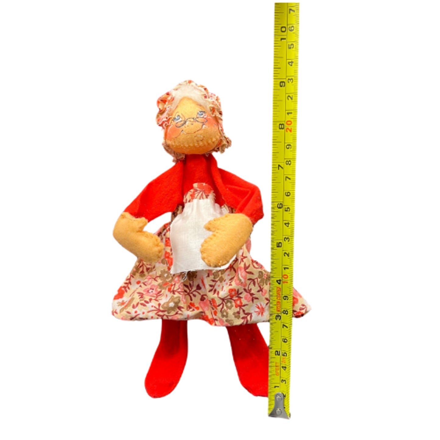 Annalee Mobilitee 1971 Mrs Claus Granny Doll Floral Dress Bonnet