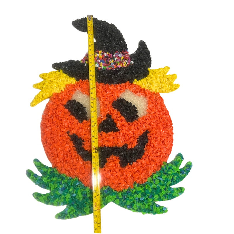 VTG Melted Plastic Popcorn Halloween Wall Hanging Jack-O-Lantern Witch Set of 2