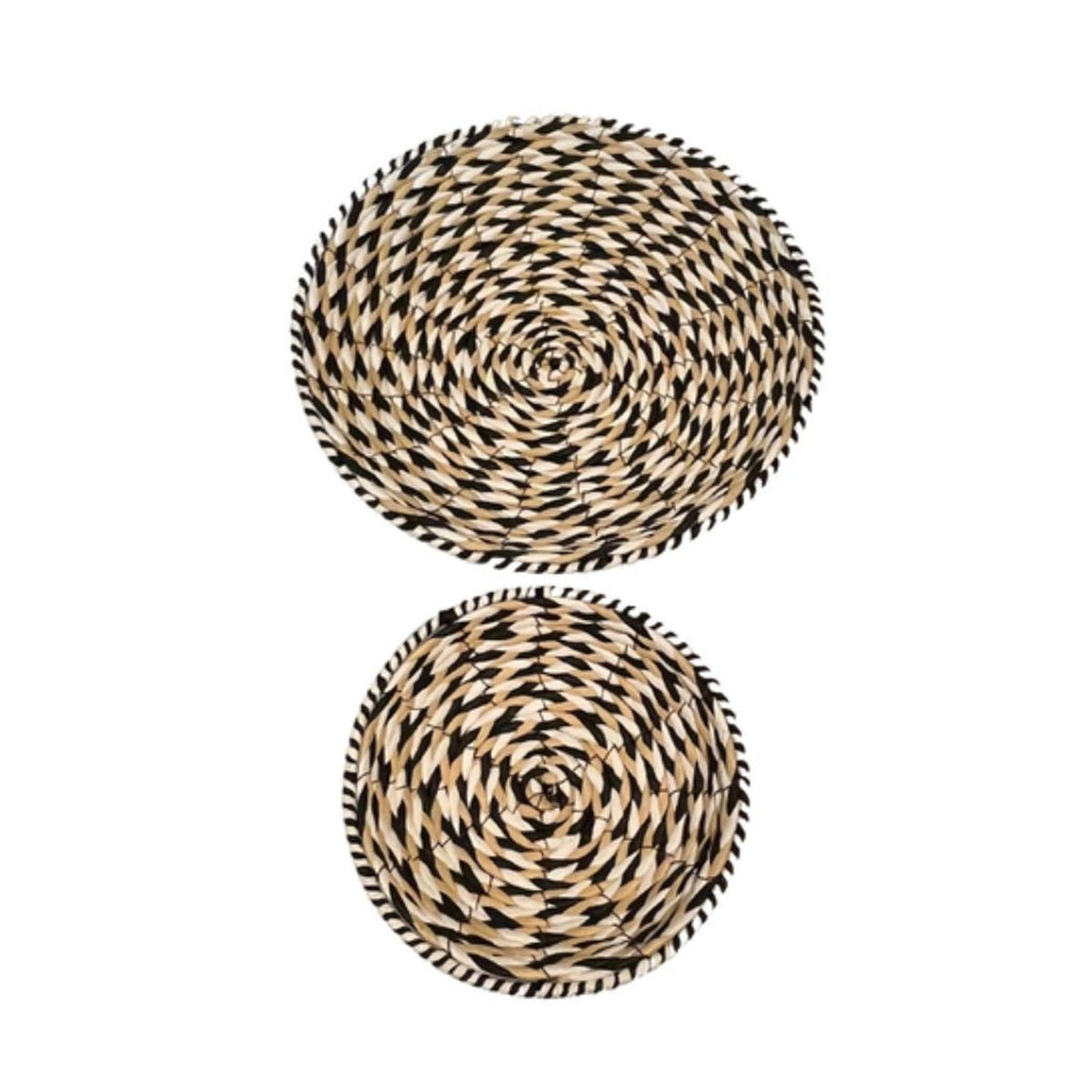 Boho Woven Seagrass Pedestal Baskets Set Natural Earth Tone Decor