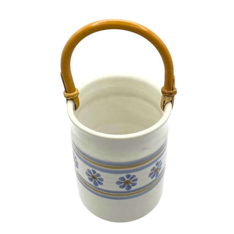 Vintage Williamsburg Pottery Salt Glaze Stoneware Crock Bucket Blue Floral