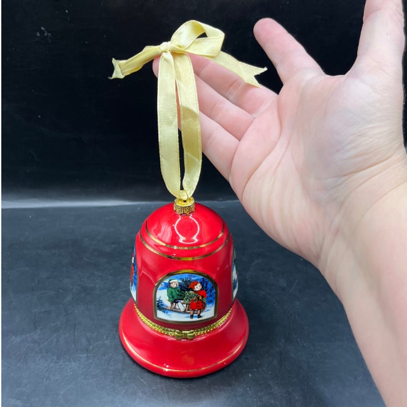 Mr. Christmas Vintage Porcelain Musical Bell Ornament Hinged Trinket Box