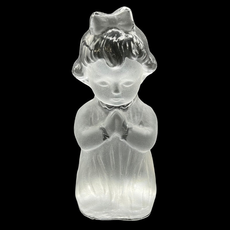 Vintage Viking Glass Praying Girl Figurine Clear Satin Crystal
