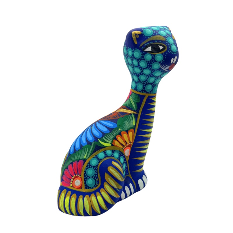 Vintage Mexican Folk Art Alebrije Cat Figurine Hand Painted Ceramic