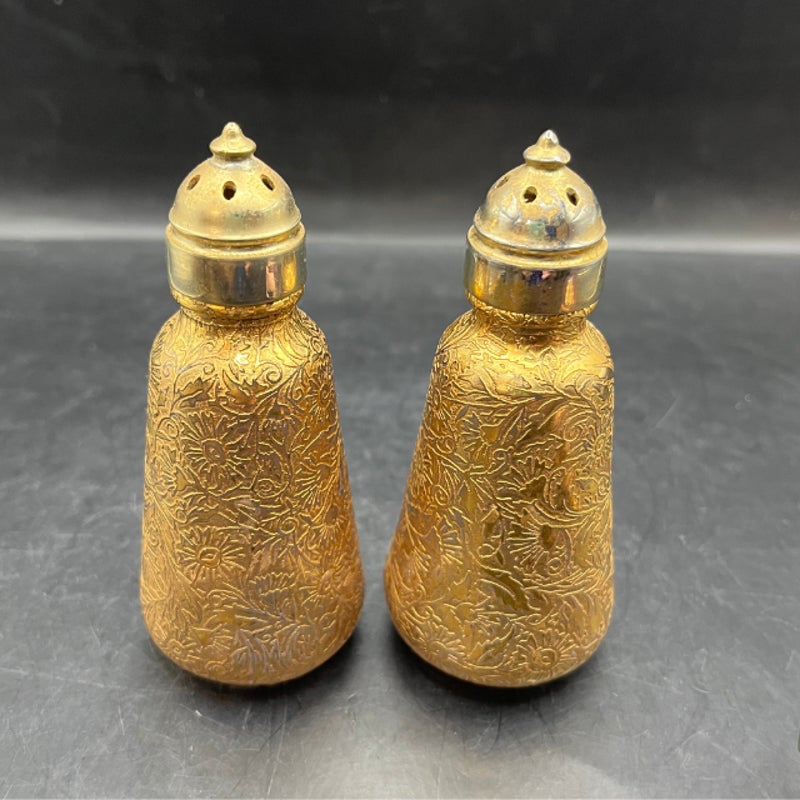 Vintage 1960s 22k Gold Lotus Salt and Pepper Shakers Hollywood Regency MCM