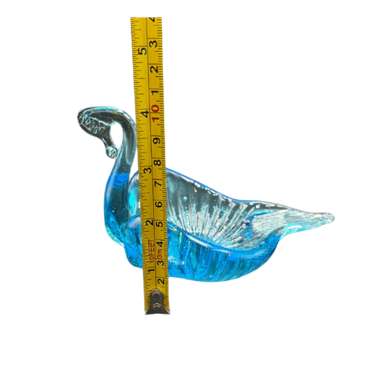 Vintage Blown Glass Nesting Swans Set Blue Turquoise Art Glass Figurines w/ Glow
