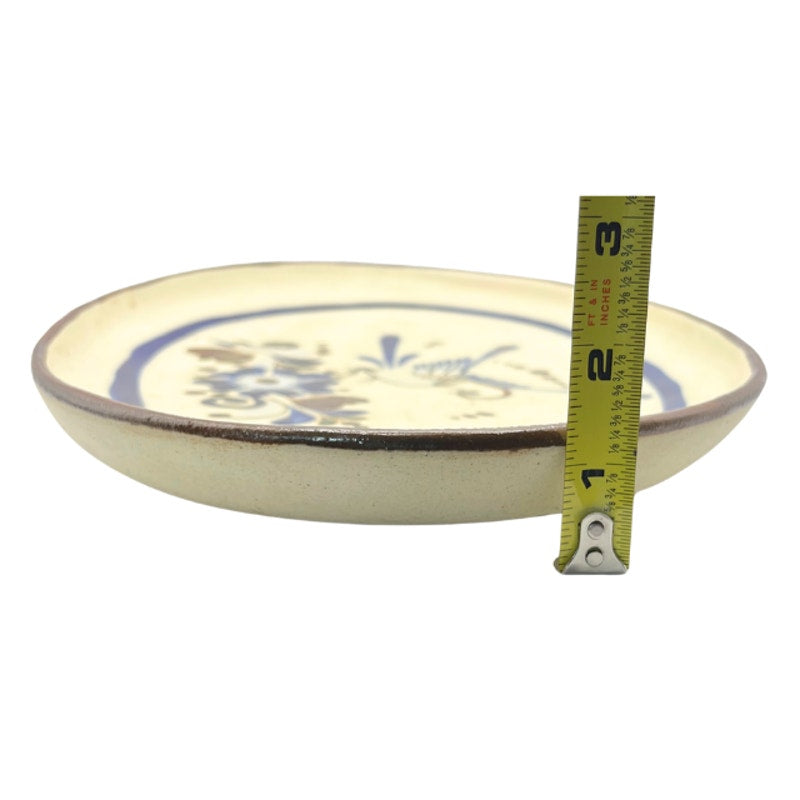 Vintage Tonalá Mexican Folk Art Pottery Serving Platter Bird Floral Oval Tray