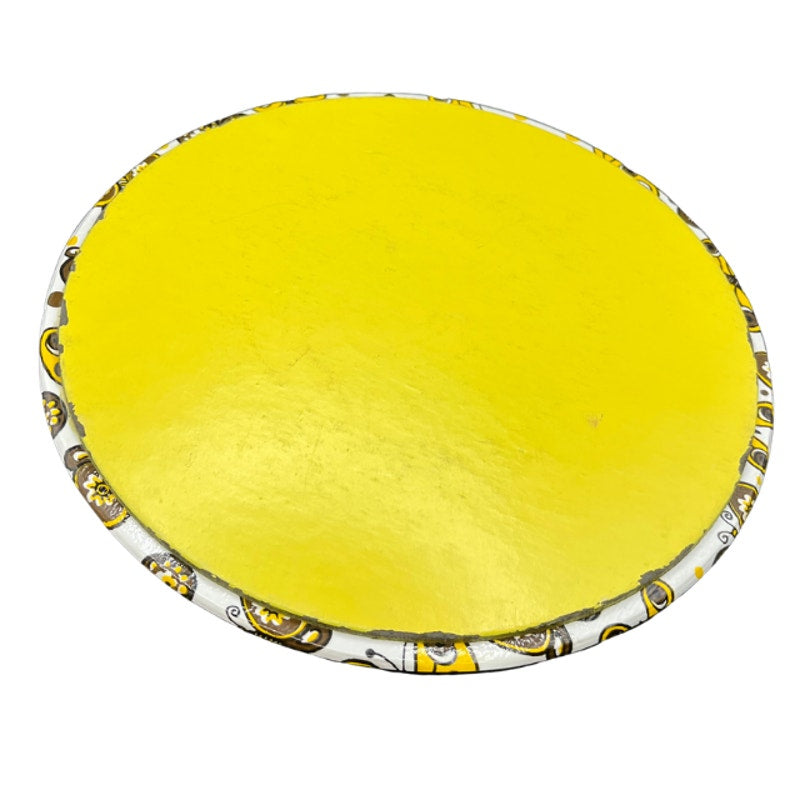 Vintage Yellow Woven Sewing Basket Retro Butterfly Padded Lid Handle 10"