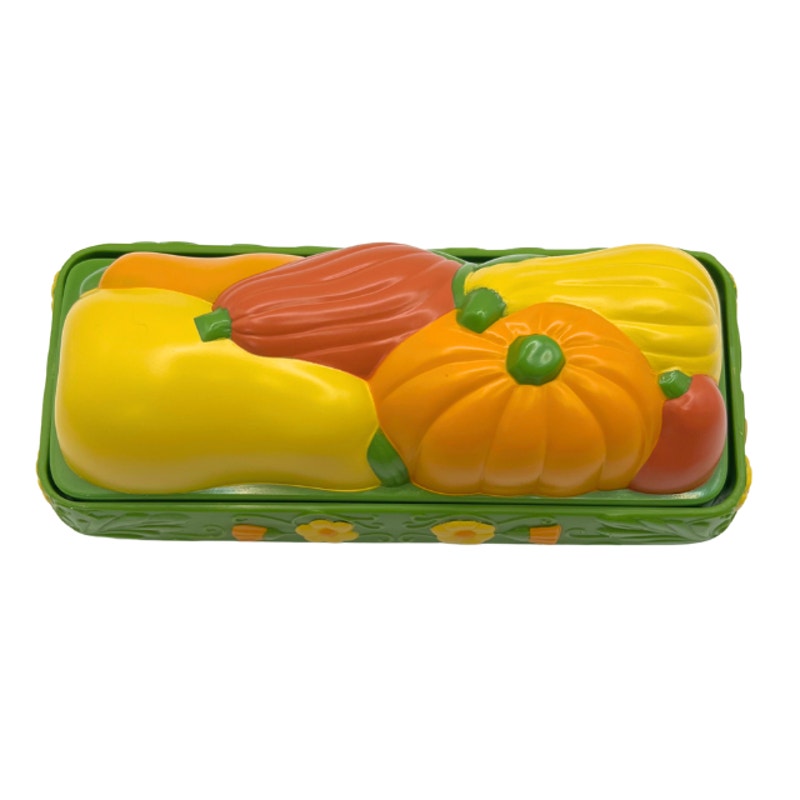 Vintage Avon Avocado Green Harvest Vegetables Melamine Butter Dish NIB
