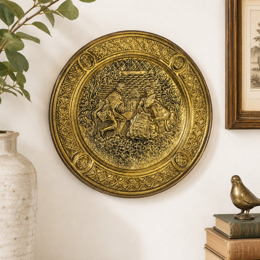 Vintage Brass Wall Plate Courting Couple Mid Century England