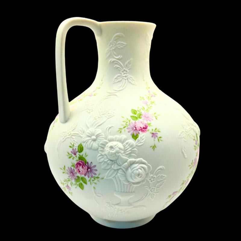 Vintage Kaiser W. Germany Porcelain Bisque Monaco Pitcher Vase Relief Floral