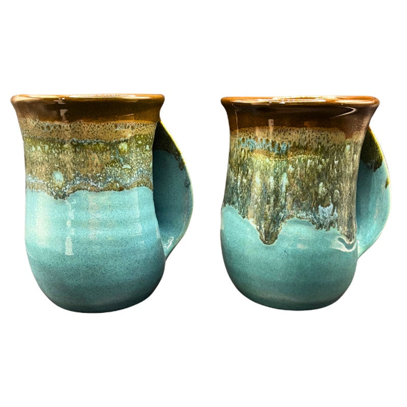 Clay in Motion Handwarmer Mug Set Ocean Tide Blue Signed Art Pottery 2021