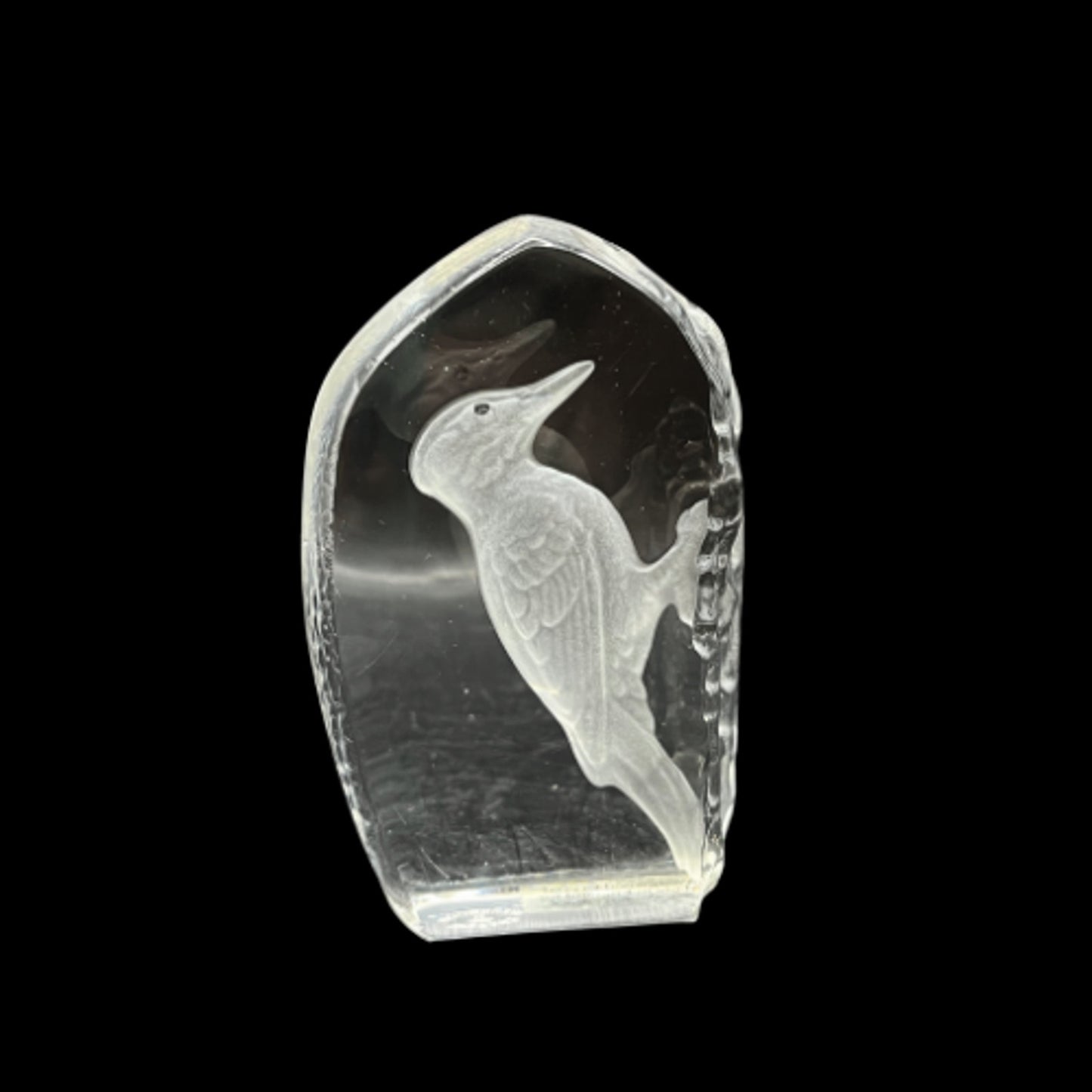 Wedgwood Crystal Reverse Cut Paperweight Wild Birds Woodpecker