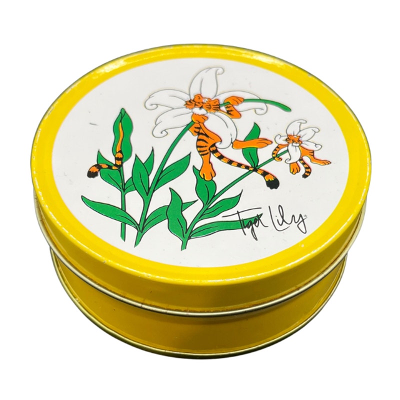 Vintage 1989 Petal Pets Tiger Lily Tin Coasters Set with Storage Tin 3.5 Inch