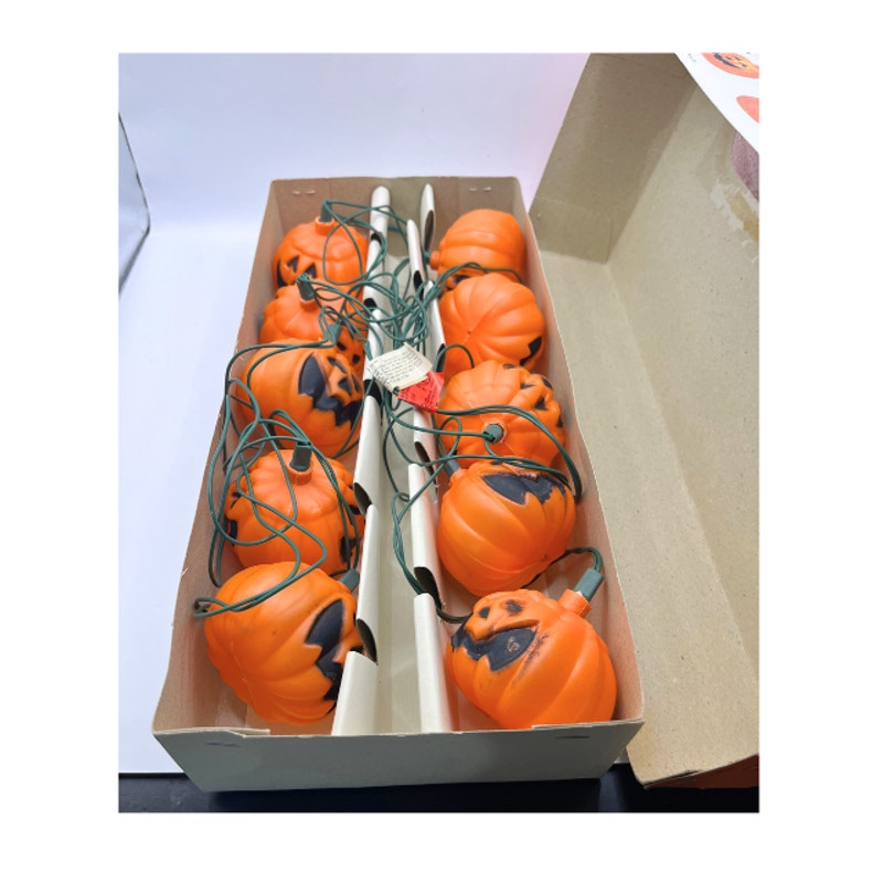 Vintage Halloween Blow Mold Jack O Lantern Light Set 10 Lights
