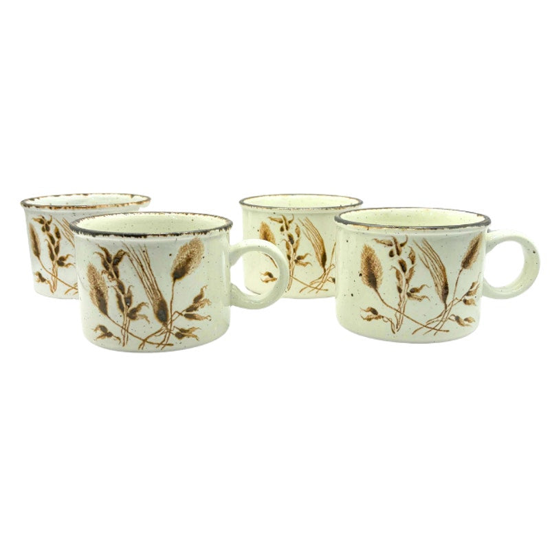 Midwinter Stonehenge Wild Oats Mugs Set of 4 Vintage 1970s Stoneware Mugs