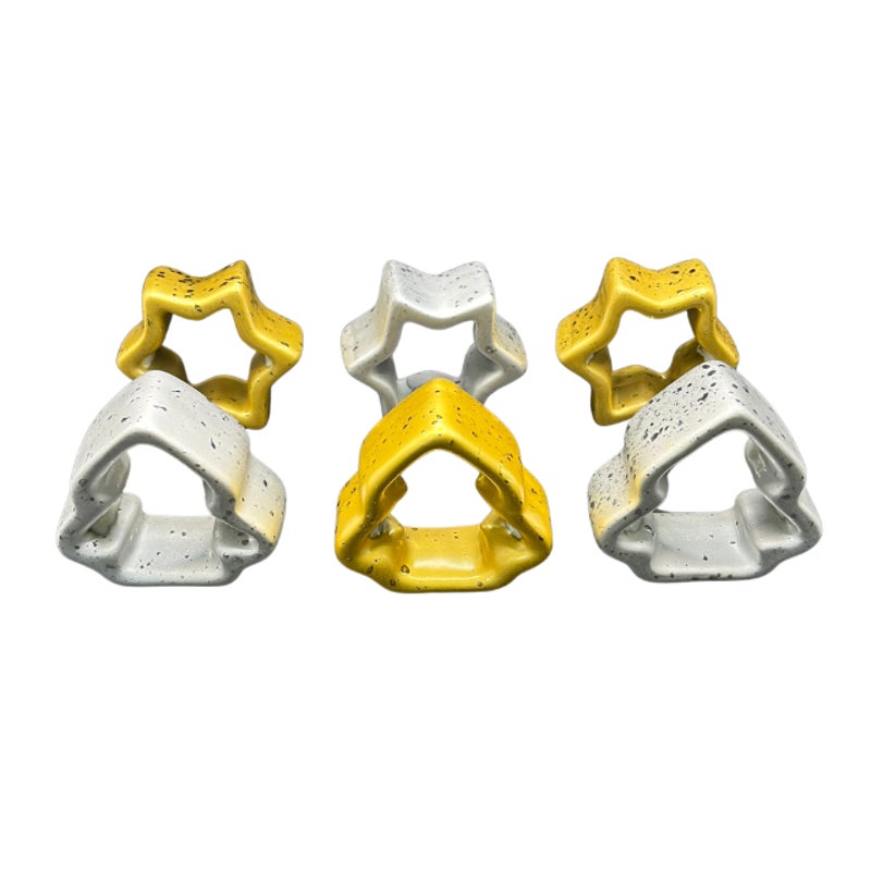 Vintage Weeping Gold & Silver Ceramic Christmas Tree Star Napkin Rings Set 6