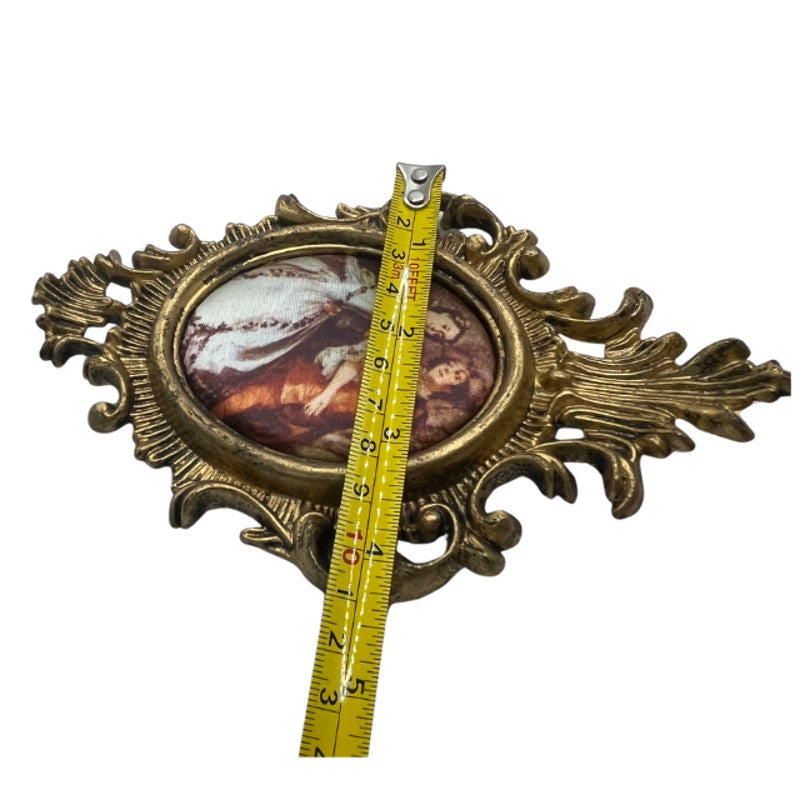 Vintage Mini Ornate Brass Tone Wall Frames Padded Silk Art Made in Hong Kong