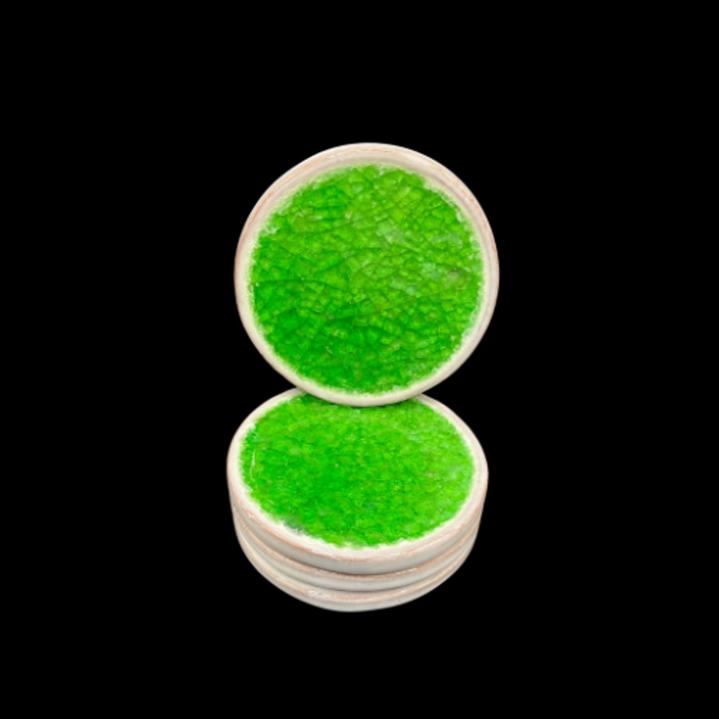 Green Crackle Glass Coasters Glazed Inlay Terracotta Set of Four 4"