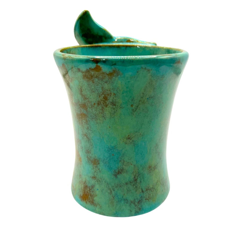 Vintage Studio Pottery Mug Mermaid Tail Handle Turquoise Teal Green Coffee Cup