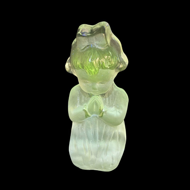 Vintage Viking Glass Praying Girl Figurine Clear Satin Crystal